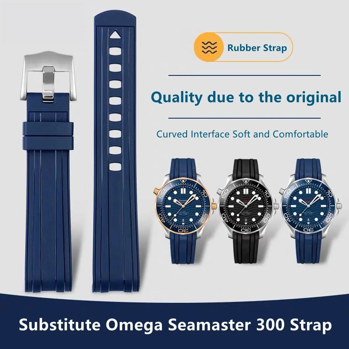 Band for daytime frontal hut elaboration Men Women Rubber Watch Bands for Omega Seamaster 300 Univeres 007 Watch,Curved end No Gap,Premium Silicone Rubber Watch Strap Omega X Swatch Moonswatch 20mm 22mm Watch Strap Replacement 