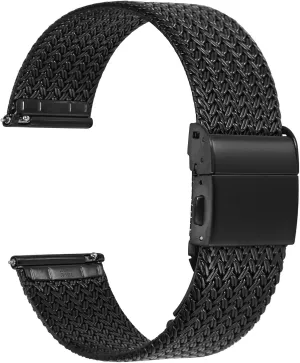 Band for Women and Men, Mesh Woven, 316L Stainless Steel, Quick Release, Fold Clasp, Strap Width 14mm 16mm 18mm 20mm compare 22mm WOCCI Elite Metal Watch 