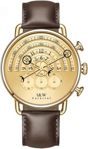 Band Gold Color Case I&w Men's Quartz Chronograph Watch metropolis with Calfskin 