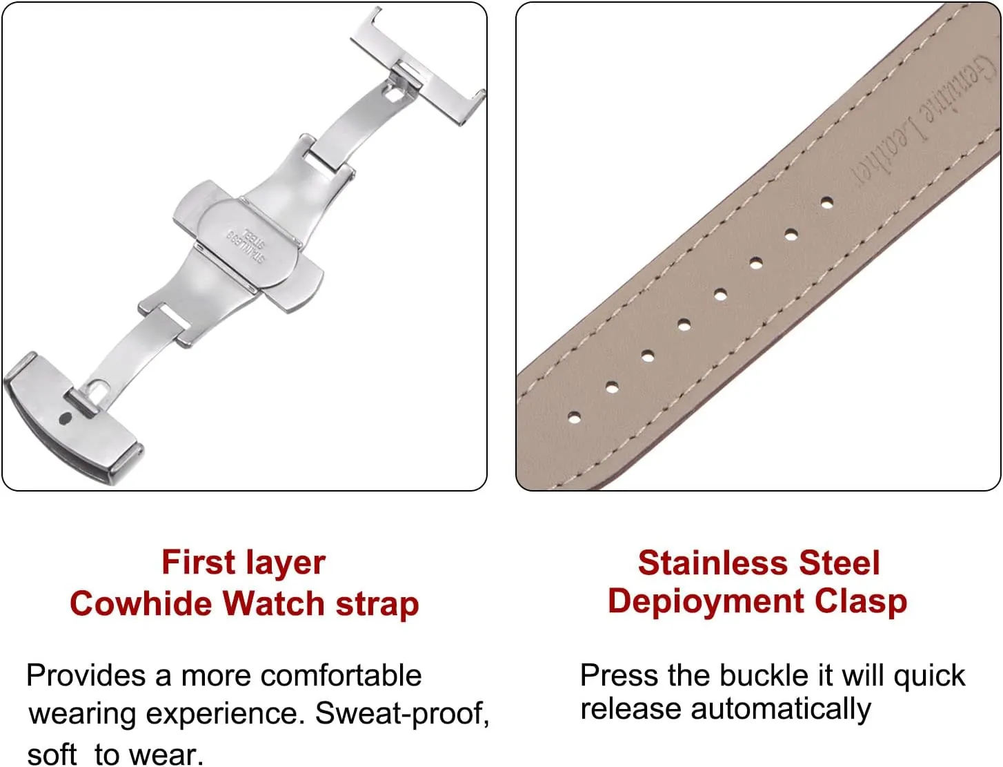 Band Quick Release Deployment Buckle Cowhide Watch Strap for Men and Women subscribe sandstone uxcell Multiple Sizes Leather Watch 