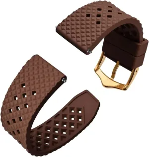 Band Quick Release Replacement Watchband with Stainless Steel Buckle(Brown-Gold Buckle,18mm) Fluoro thorn Rubber Watch Strap 18mm 20mm 22mm Waterproof 