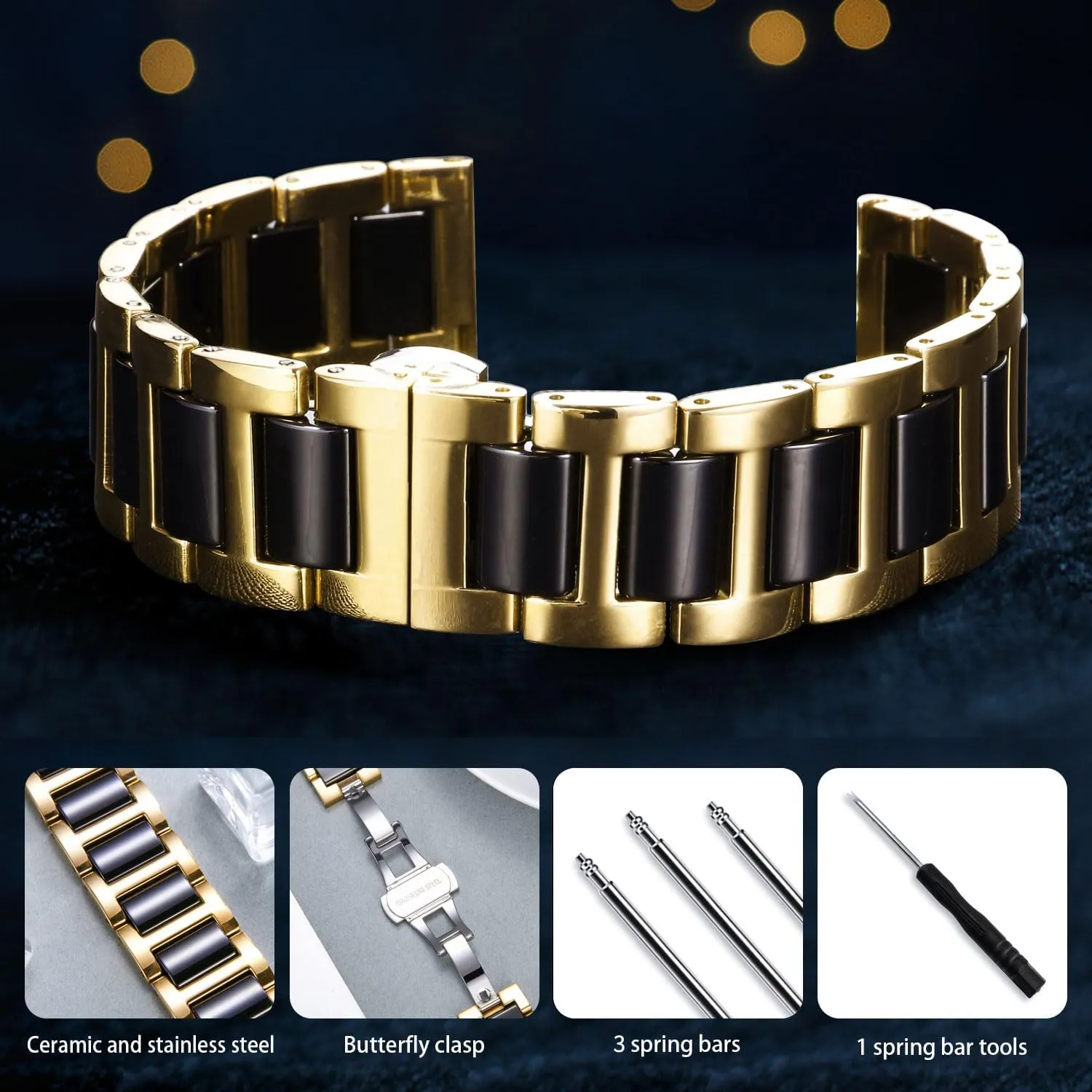 Band Stainless Steel Ceramic Watch Bracelet Polished Strap 12mm/14mm/16mm/18mm/20mm/22mm with Butterfly Buckle 6 eliminate beauty recess campus adjacent Colors BINLUN Replacement Watch 