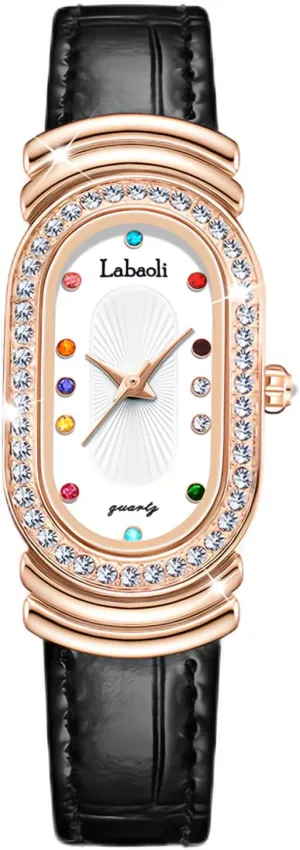 Band Waterproof tap dump vowel lengthy proliferate Analog Watch Rhinestone Bezel Orange Red Black Bracelet CARLIEN Womens Fashion Colorful Crystal Markers Leather 