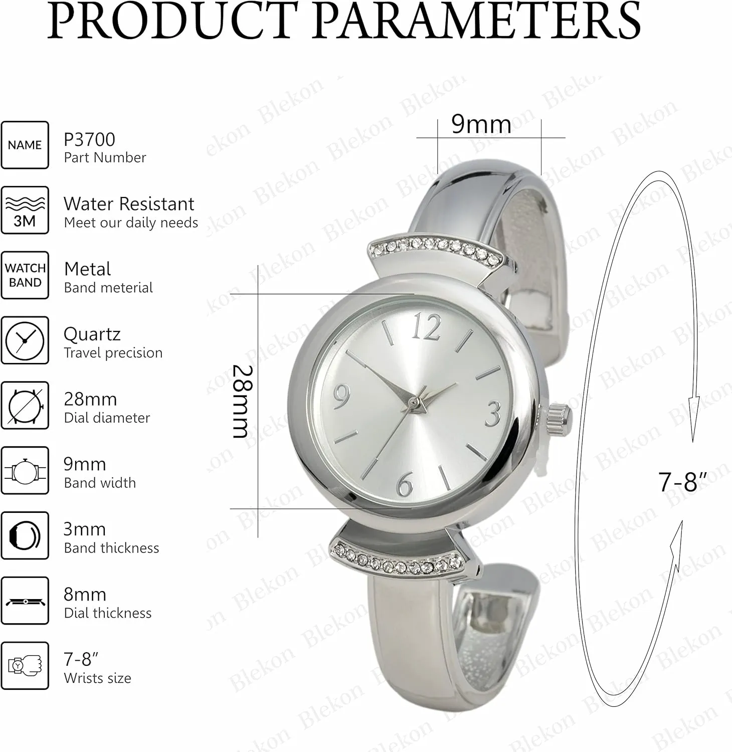 Bangle Ladies Wrist Watch Blekon Collections Women's Analog Display 28mm Case Arabic Numerals Petite valid salary resident Designed Glossy Cuff 