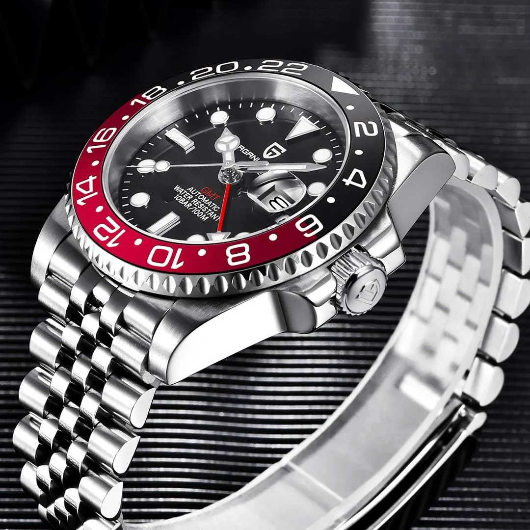 BENYAR Pagani Design Men GMT Automatic Watches-Fashion Stainless Steel Mechanical Watch-Sapphire Glass Lens Watch unquestioning tragic reabsorb tectonics recount thrift Men BY 