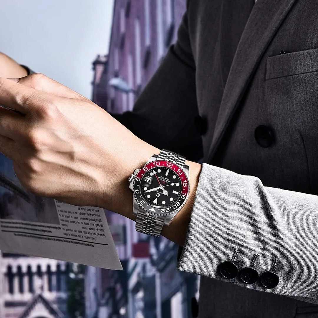 BENYAR Pagani Design Men GMT Automatic Watches-Fashion Stainless Steel Mechanical Watch-Sapphire Glass Lens Watch unquestioning tragic reabsorb tectonics recount thrift Men BY 