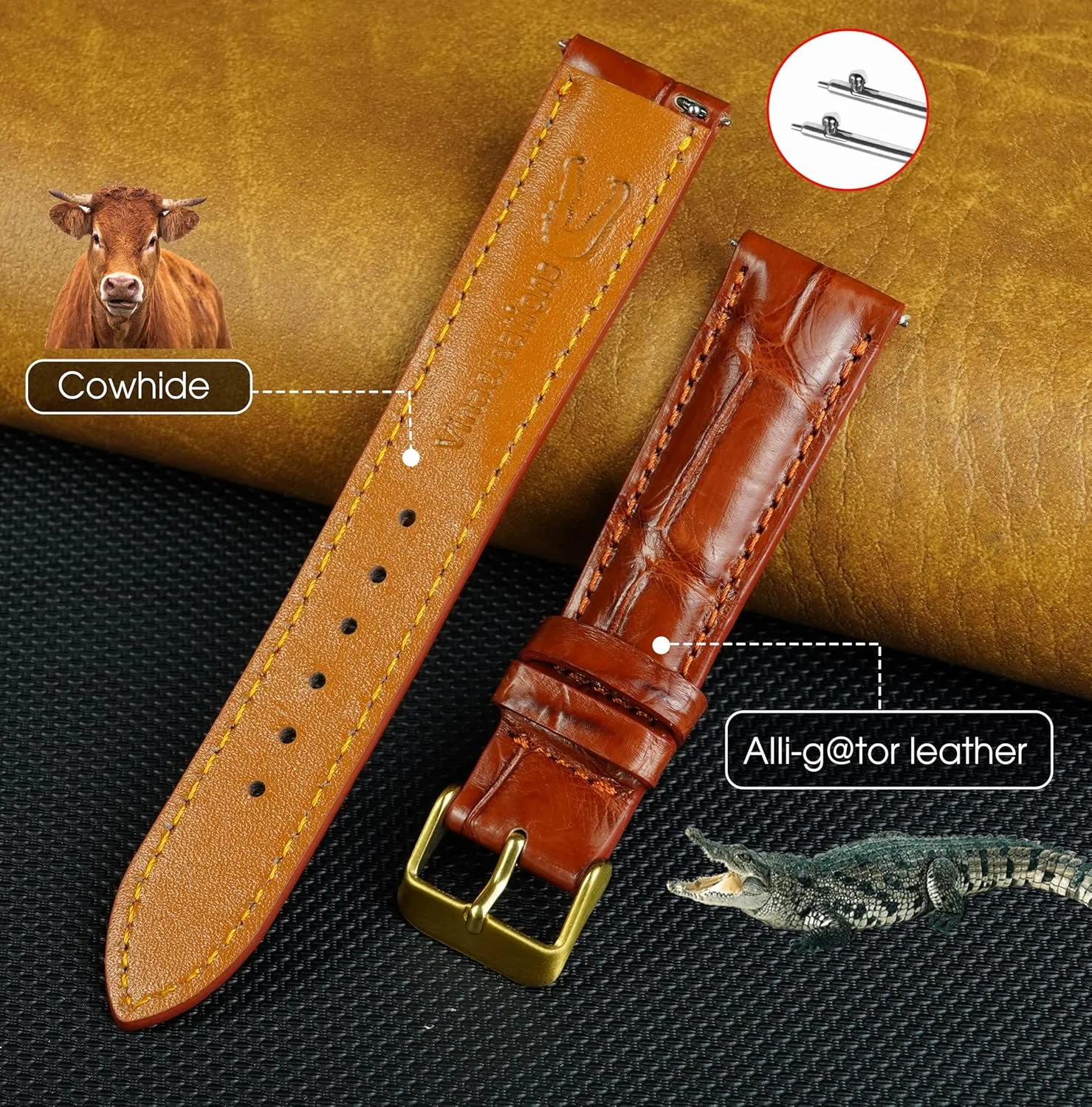 Bespoke 18mm 19mm 20mm 21mm 22mm 24mm Handmade AIIi-gator Watch Band Men Quick Release Croc Premium vestige Leather Watch Strap Replacement Silver Buckles 
