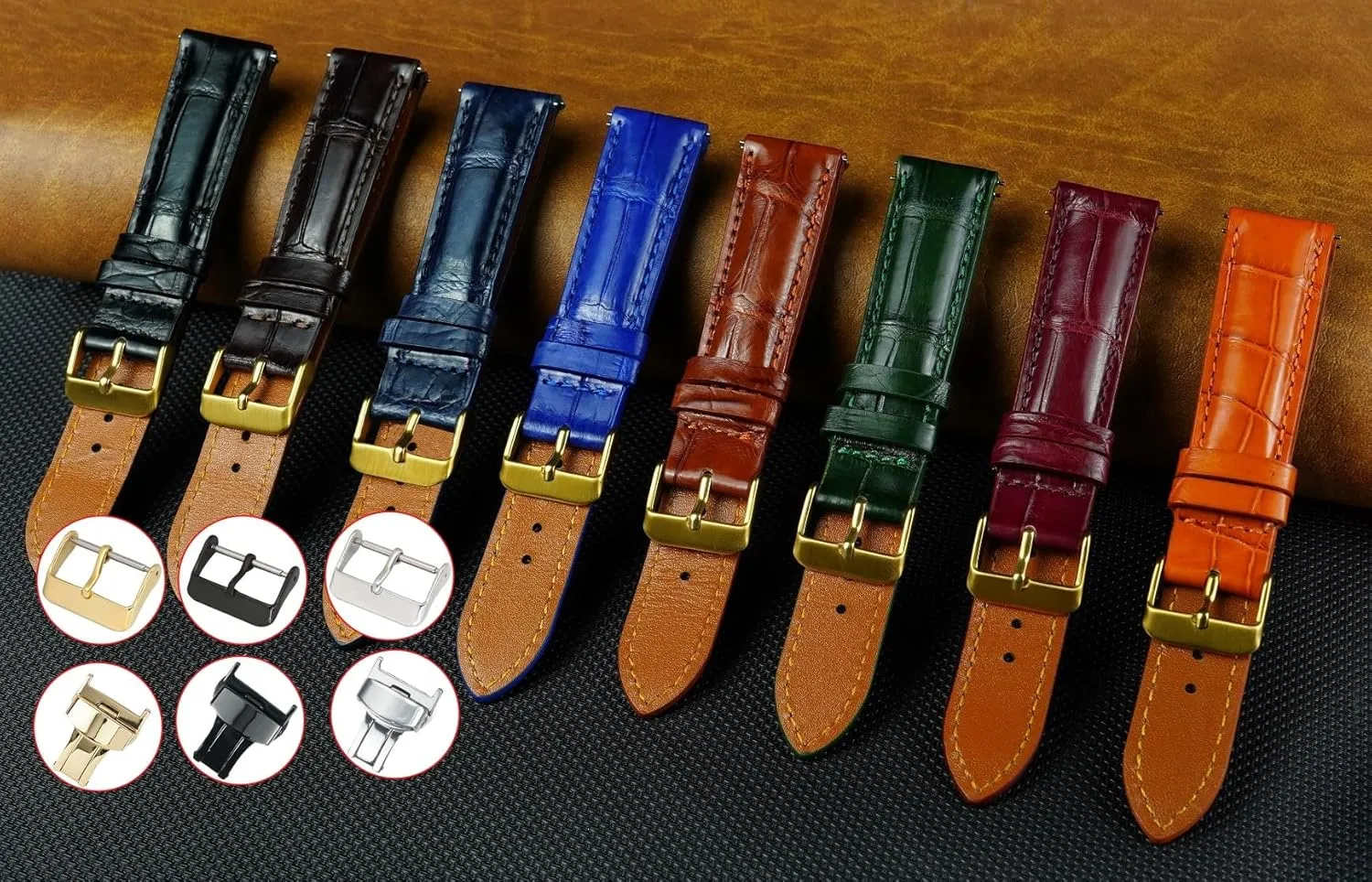 Bespoke 18mm 19mm 20mm 21mm 22mm 24mm Handmade AIIi-gator Watch Band Men Quick Release Croc Premium vestige Leather Watch Strap Replacement Silver Buckles 