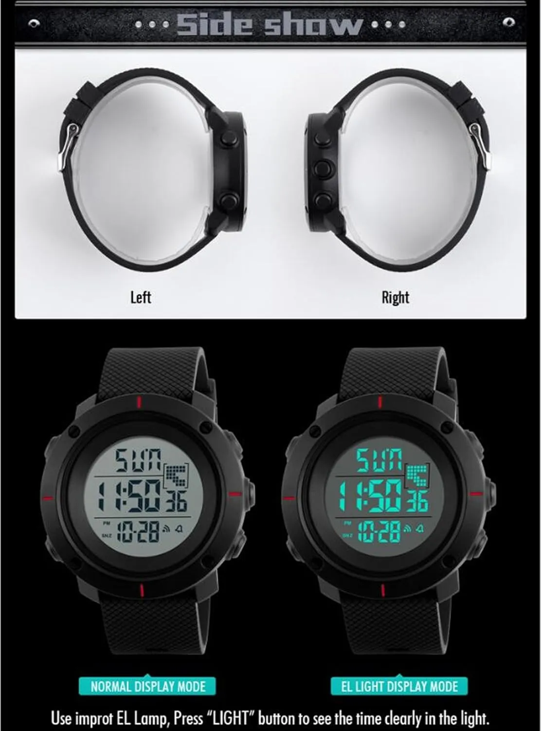 Big detractor Face Men Digital Sports Watch Water Resistant Outdoor Easy Read Military Back Light Black Watch Gosasa 