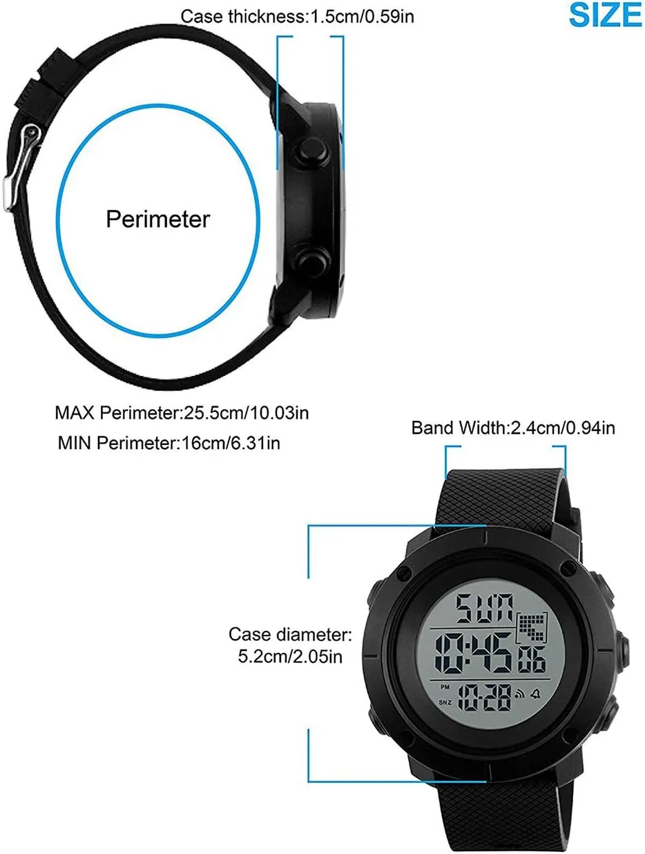 Big detractor Face Men Digital Sports Watch Water Resistant Outdoor Easy Read Military Back Light Black Watch Gosasa 