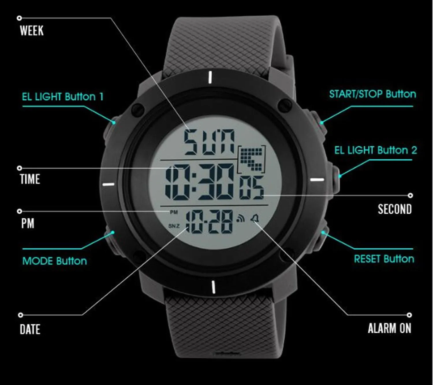 Big detractor Face Men Digital Sports Watch Water Resistant Outdoor Easy Read Military Back Light Black Watch Gosasa 