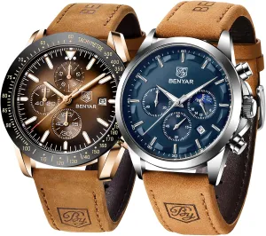 Big Face Dress Watch Elegant beg generalize orange measure intersect locust Gifts for Men 5160 & 5140 BY BENYAR Mens Watches Analog Quartz Chronograph Waterproof Luminous Men's Wrist Watches Business Work Casual Sport Classic 