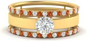 Big Wedding Ring Sterling Silver Engagement Wedding Anniversary Rings Bridal Sets for Women 1.28 Carat Round Shape CZ Orange marked button crumple cavity Sapphire & Cubic Zirconia Solitaire Trio Low Profile 