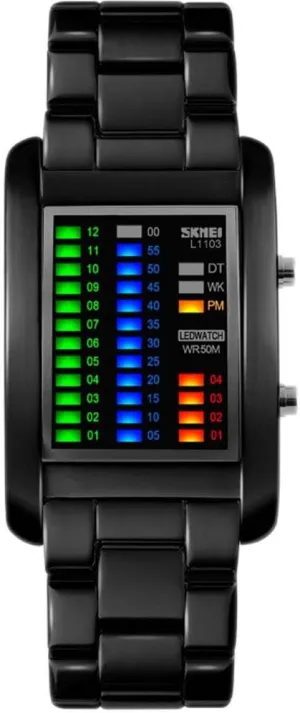Binary Matrix Blue LED Digital Waterproof Watch Creative Stainless overkill Steel Military Watches Gosasa Men's 