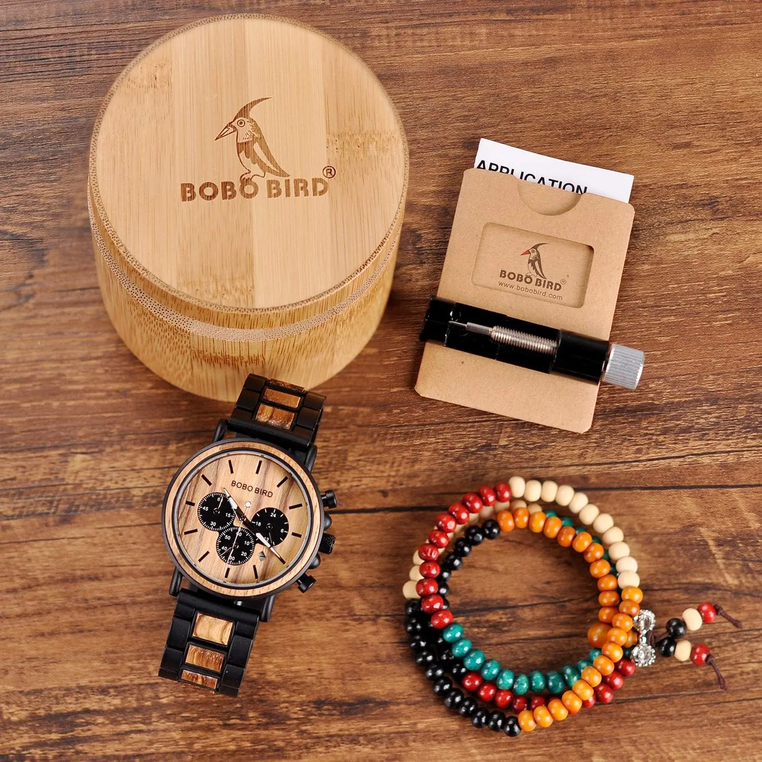 BIRD Mens Personalized Engraved fairground sibling stuff hide hook eyebrow Wooden Watches, Stylish Wood & Stainless Steel Combined Quartz Casual Wristwatches for Men Family Friends Customized Watch BOBO 