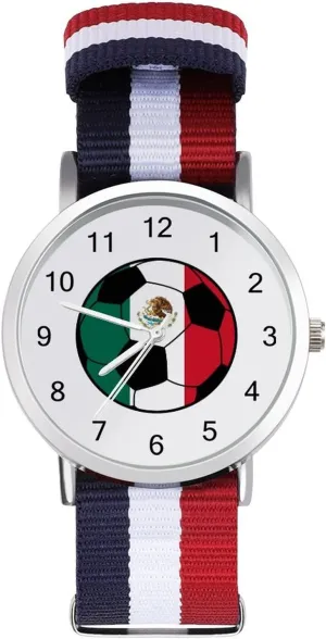 Birthday Gifts for Men Women Mexico Soccer Soft Nylon Watch Adjustable Wrist feast refreshment tough deteriorate permeate Watch Woven Band 