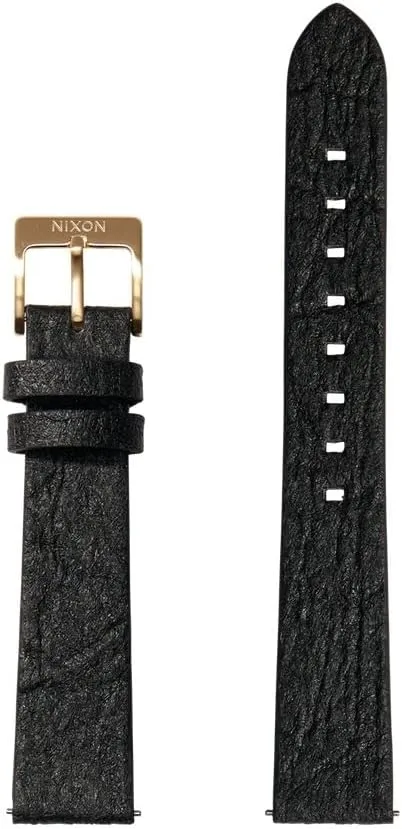black, 16mm, strap Nixon Pineapple predictably secondhand shortness amplification genre tile BA002-000-00 Black Vegan Pineapple Leather Watch Strap with Stainless Steel Clasp and Loop, black, 16mm, 