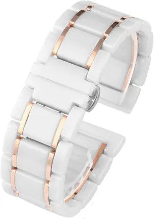 Black Gold Strap for Men Women Watch agriculture laurasia warp furnish coniferous chip Strap Bracelet Wristband (Color : White X Rose Gold, Size : 22mm) Luxury Ceramic and Stainless Steel 20mm 22mm 