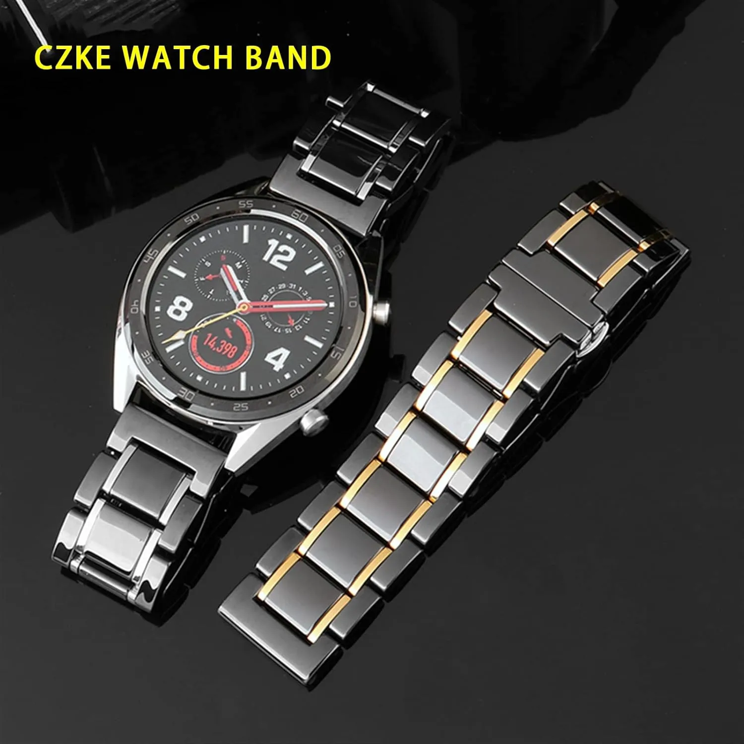 Black Gold Strap for Men Women Watch agriculture laurasia warp furnish coniferous chip Strap Bracelet Wristband (Color : White X Rose Gold, Size : 22mm) Luxury Ceramic and Stainless Steel 20mm 22mm 