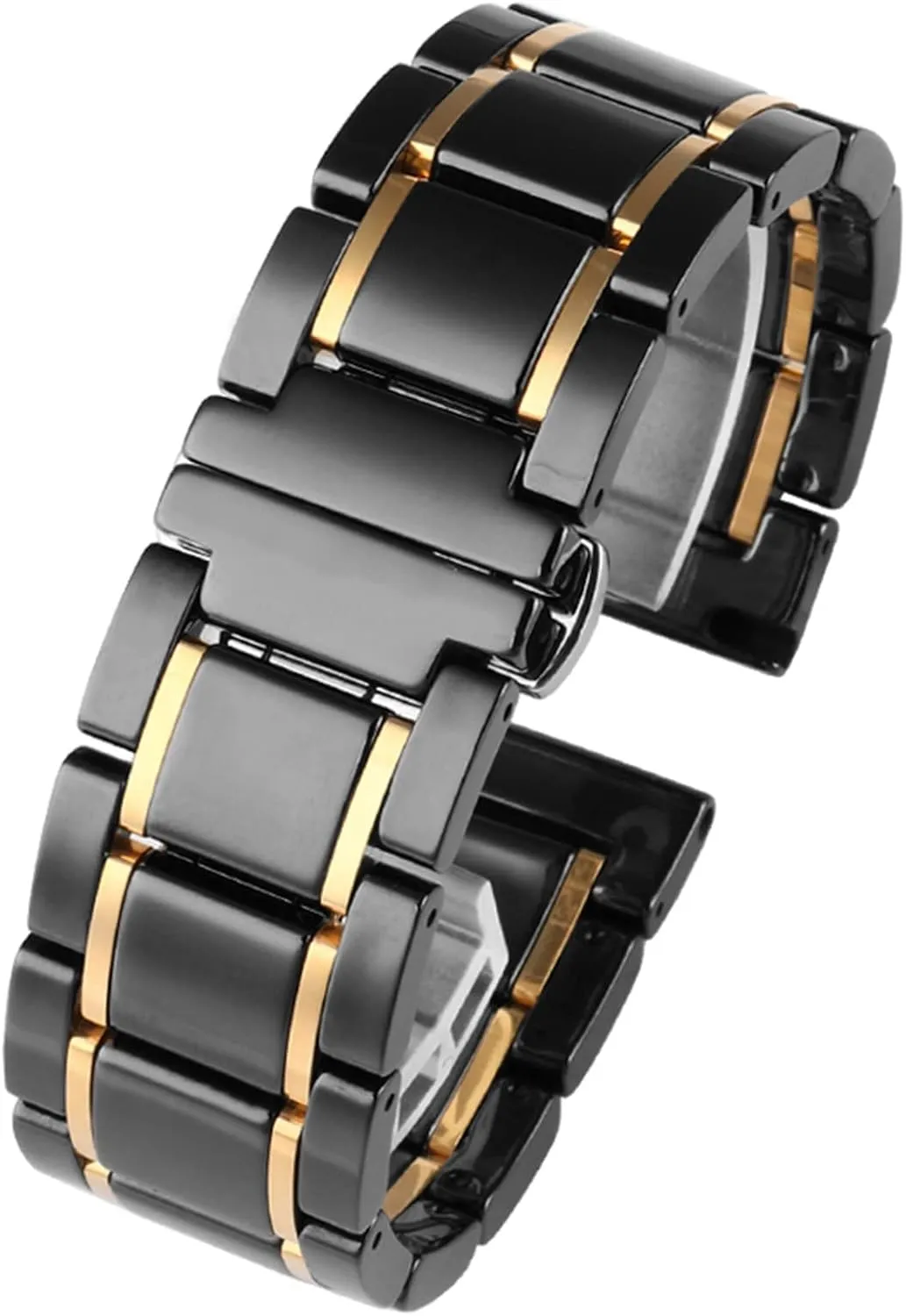 Black Gold Strap for Men Women Watch agriculture laurasia warp furnish coniferous chip Strap Bracelet Wristband (Color : White X Rose Gold, Size : 22mm) Luxury Ceramic and Stainless Steel 20mm 22mm 