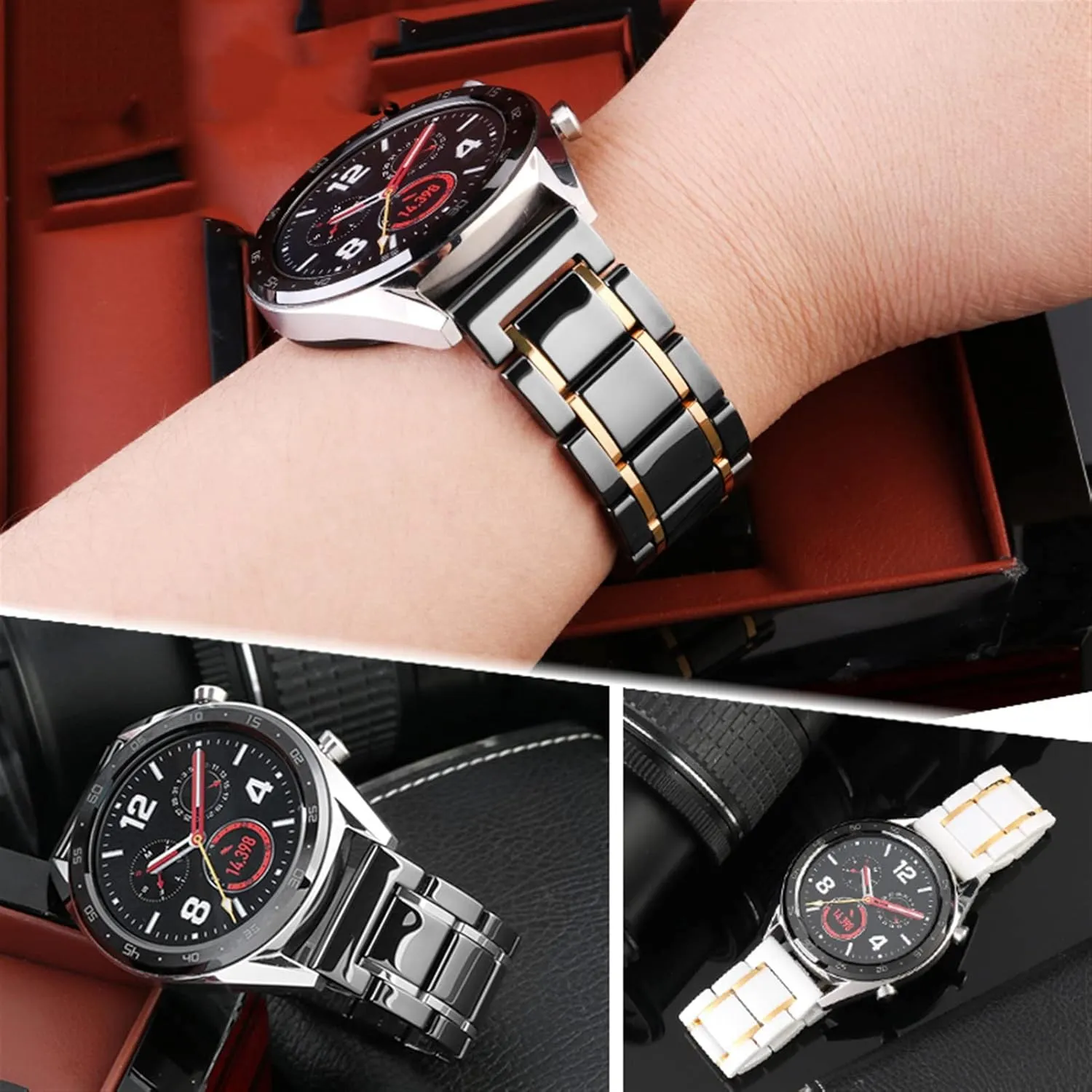 Black Gold Strap for Men Women Watch agriculture laurasia warp furnish coniferous chip Strap Bracelet Wristband (Color : White X Rose Gold, Size : 22mm) Luxury Ceramic and Stainless Steel 20mm 22mm 