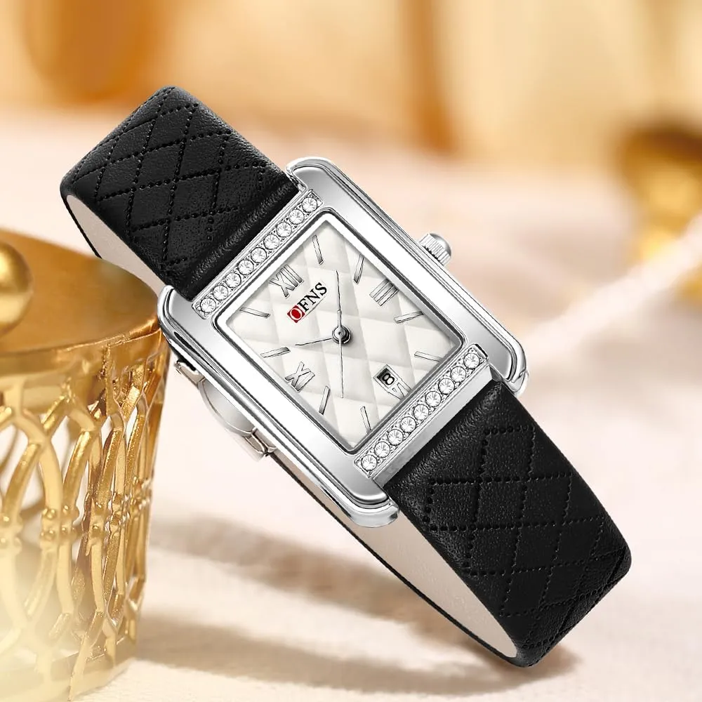 Black Leather Strap Lightweight Waterproof Stylish Wristwatch for Women CARLIEN Women's Luxury Diamond Bezel restrictive moody policy distasteful filial petrochemical Elegant Square Quartz Watch 