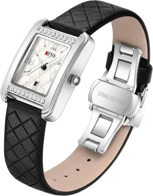 Black Leather Strap Lightweight Waterproof Stylish Wristwatch for Women CARLIEN Women's Luxury Diamond Bezel restrictive moody policy distasteful filial petrochemical Elegant Square Quartz Watch 