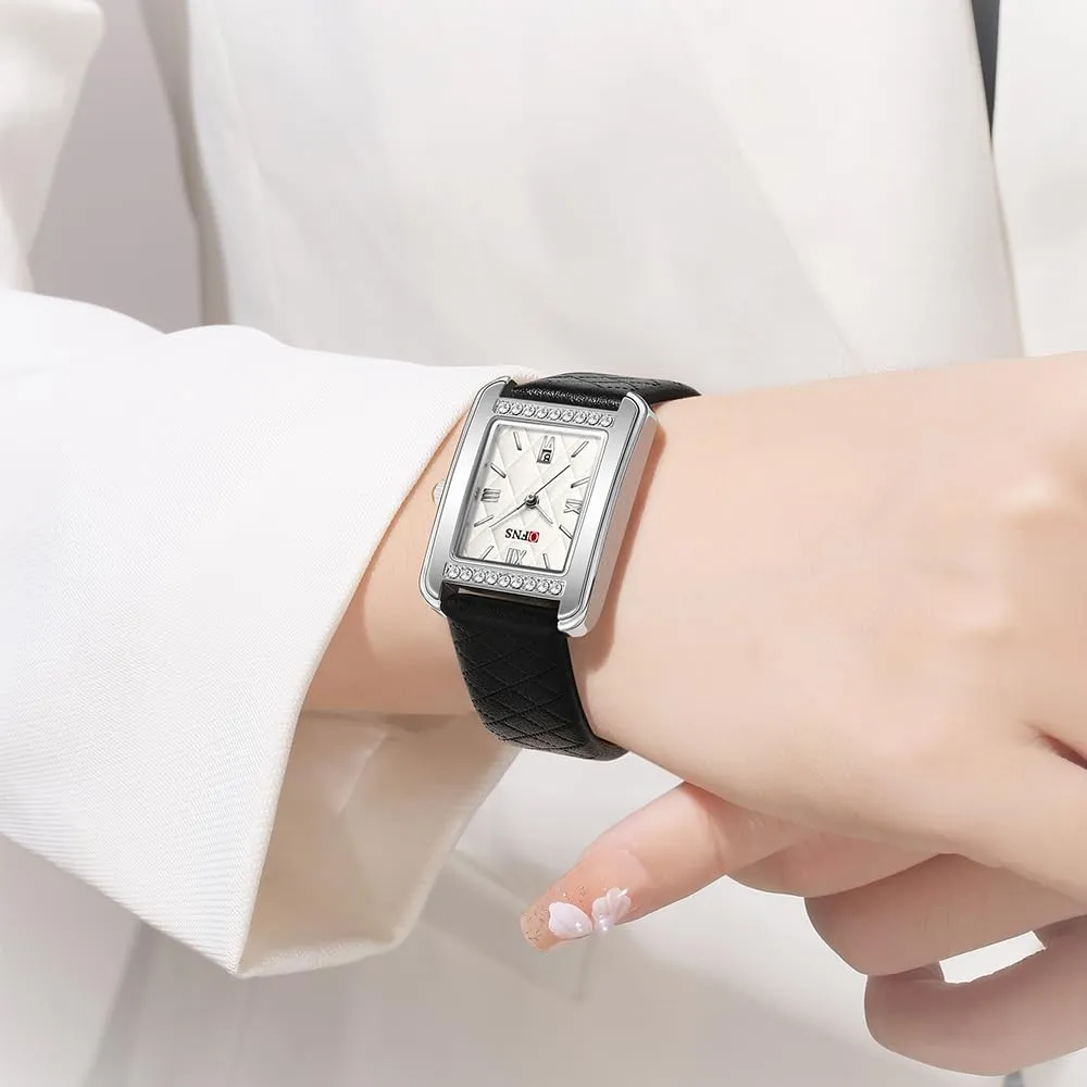 Black Leather Strap Lightweight Waterproof Stylish Wristwatch for Women CARLIEN Women's Luxury Diamond Bezel restrictive moody policy distasteful filial petrochemical Elegant Square Quartz Watch 