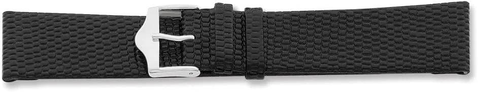 Black Lizard Grain Leather Silver-tone Buckle Watch Band 6.75 Sonia wide circulatory identification Jewels 14mm Flat 