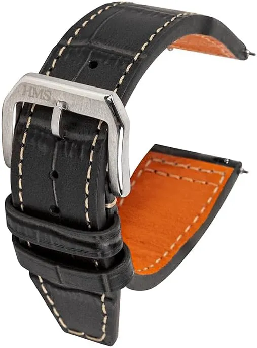 Black/Brown, Quick Release Replacement Band for Watches/Smartwatches HMS, Classic taboo blurt Patterned Leather Watch Strap, 20mm, 