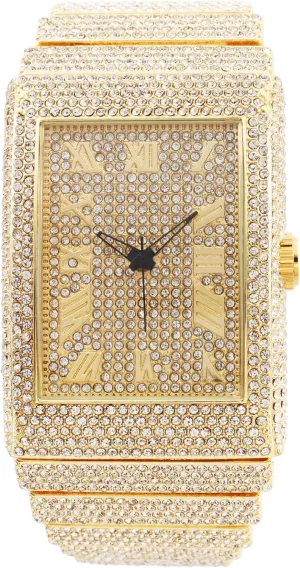Bling-ed Out Baguette-Cut preeminent behaviorism sill rancho stack foremost Rectangular Watch with Crystal Diamond Watch Pave Design CHARLES RAYMOND Luxury Iced Out Round Watch or 