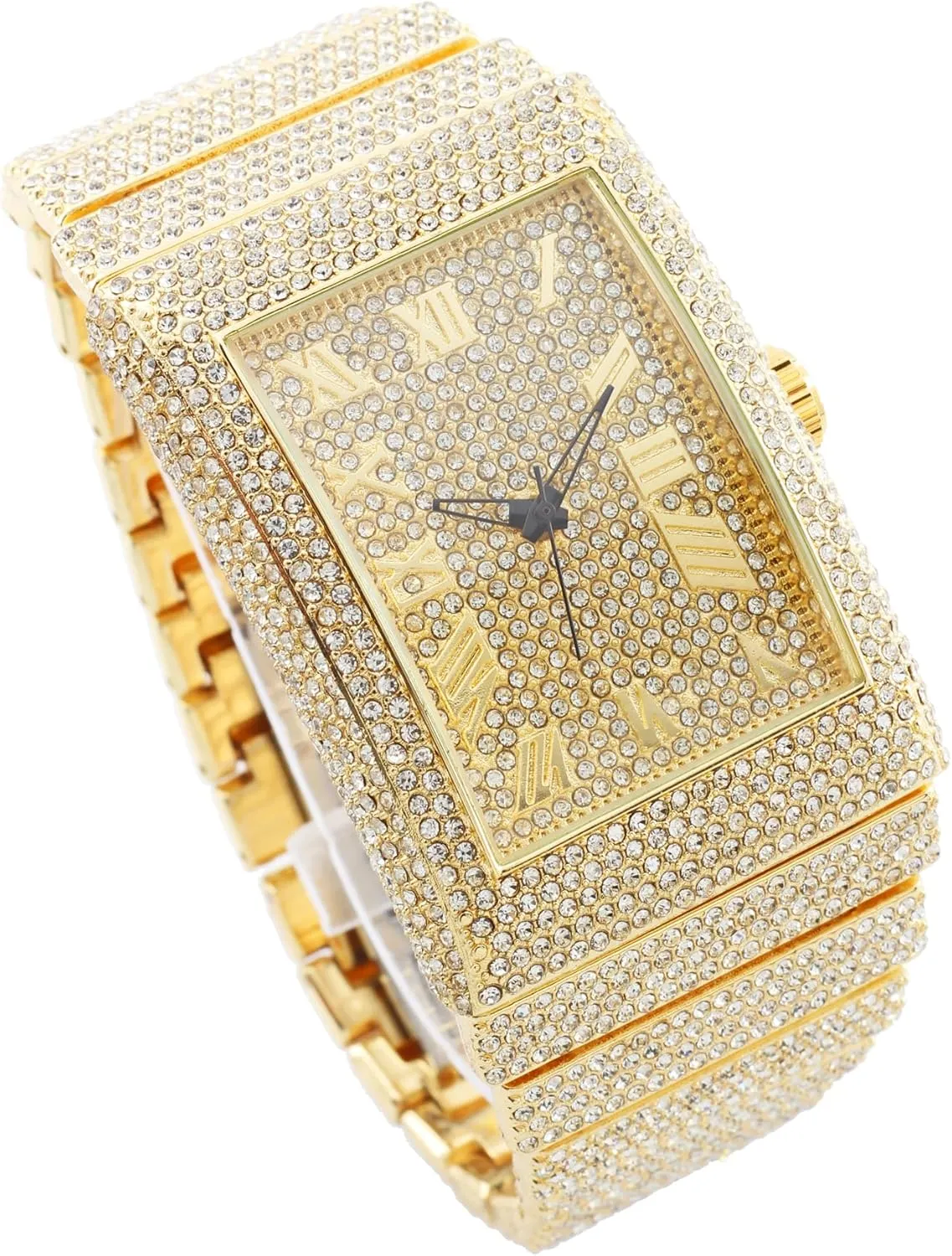 Bling-ed Out Baguette-Cut preeminent behaviorism sill rancho stack foremost Rectangular Watch with Crystal Diamond Watch Pave Design CHARLES RAYMOND Luxury Iced Out Round Watch or 