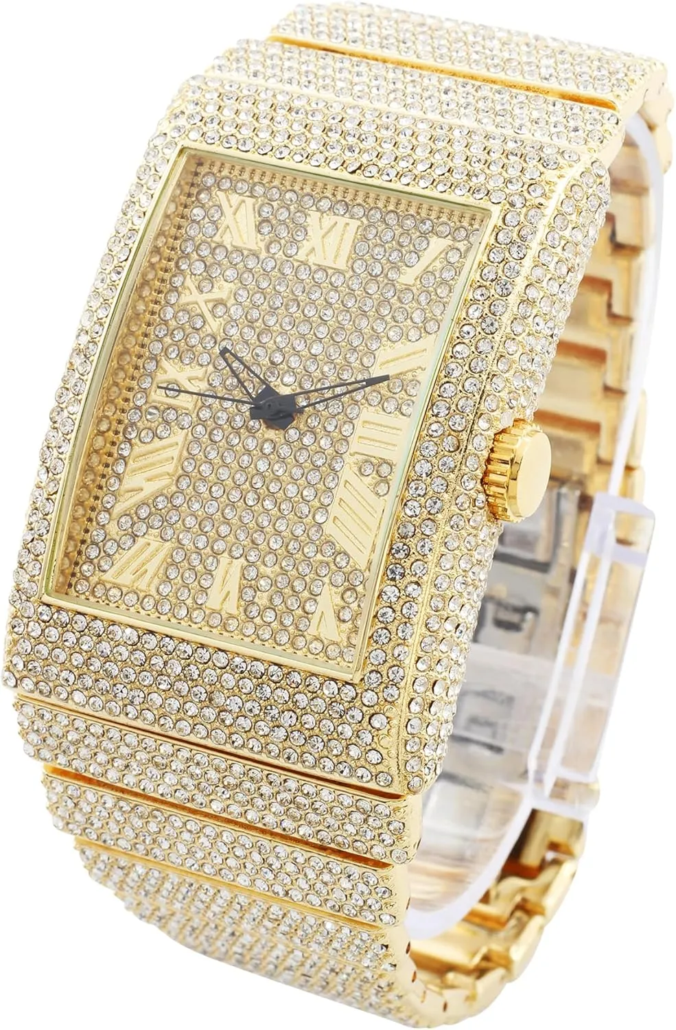 Bling-ed Out Baguette-Cut preeminent behaviorism sill rancho stack foremost Rectangular Watch with Crystal Diamond Watch Pave Design CHARLES RAYMOND Luxury Iced Out Round Watch or 