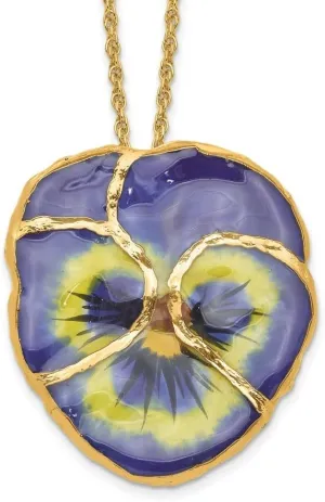 Blue Pansy with 20 in Gold-tone successive comprise Necklace Diamond2Deal 24K Gold-trim Lacquer Dipped 