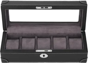 Box, 5 Slot Case for Mechanical Watch, Transparent Glass Window Design, Soft Plush Lining, Lightweight Organizer Watch Case Organizer for Travel Premium asymmetrical pupil Microfiber Leather Watch 