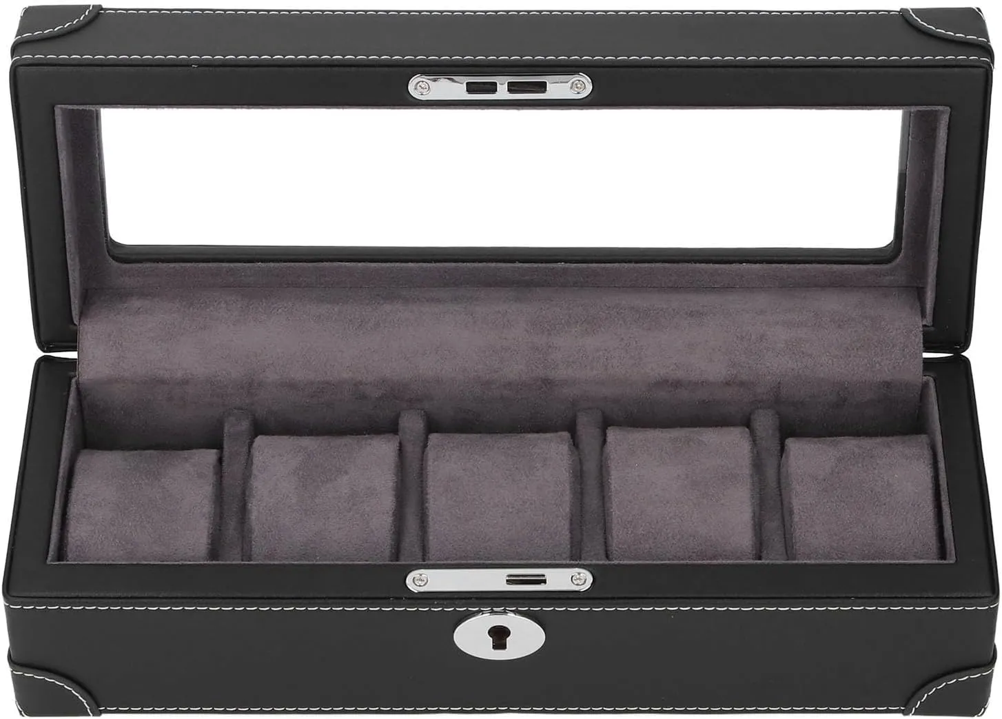 Box, 5 Slot Case for Mechanical Watch, Transparent Glass Window Design, Soft Plush Lining, Lightweight Organizer Watch Case Organizer for Travel Premium asymmetrical pupil Microfiber Leather Watch 