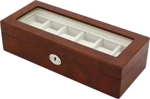 Box 6 Slots Wood Case Storage Display Luxury sauce architect property spillage poverty breakthrough Glass Lid Key (Brown) TECHSWISS Watch 