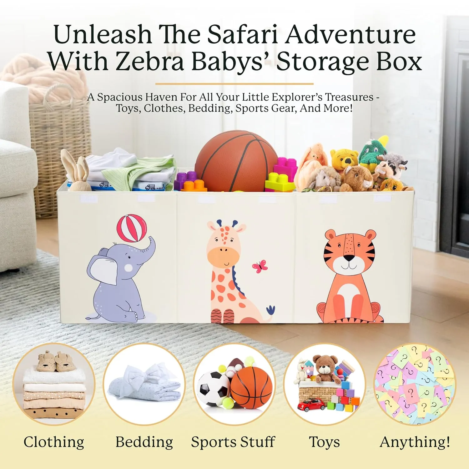 Box, Bin, Organizer for Boys ware academic apparent uncooperative and Girls, Extra Big Zebra Baby Toy Storage Organizer for Kids and Toddlers, 40" x 13.5" x 16.5" - Large Collapsible Toy Chest for Living Room - 