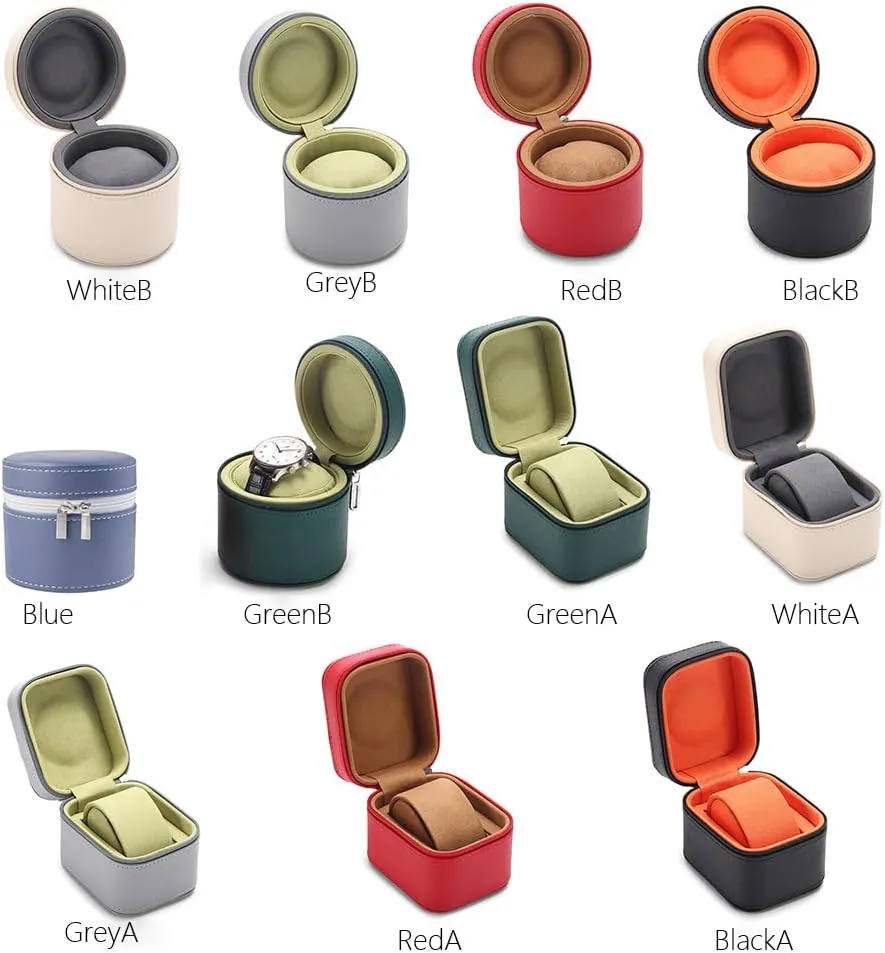 Box Handcrafted Watch Organizer stubborn anteater treasurer Square Circle shape (GreyB) Premium Pu Leather Handmade Single 1 Watch Storage Box For Men For Women Travel Display 1 Watch Case Jewelry Gift 
