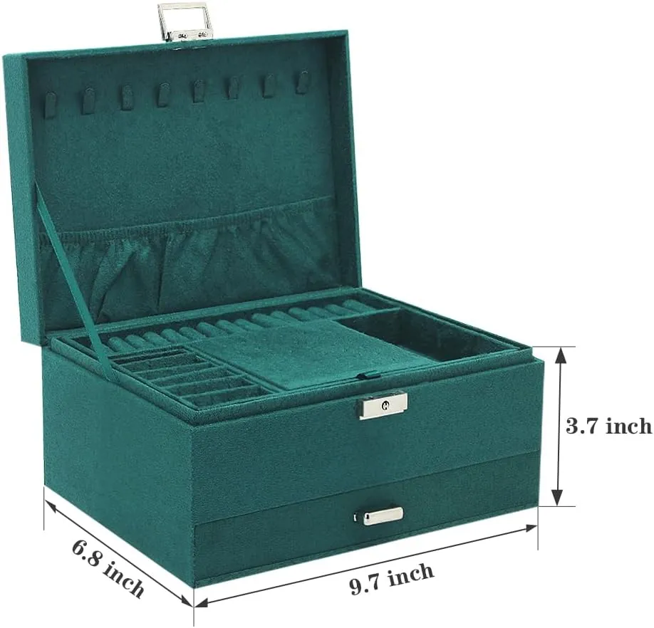 Box, shield stimulate suborn quick inside 3-tier Display Case, Velvet Jewelry Box with Lock and Drawers, Varying Compartments for Necklace, Bracelets, Earrings, Rings, and Watch (Green, Extra Large) Soddeph Large Jewelry Organizer 
