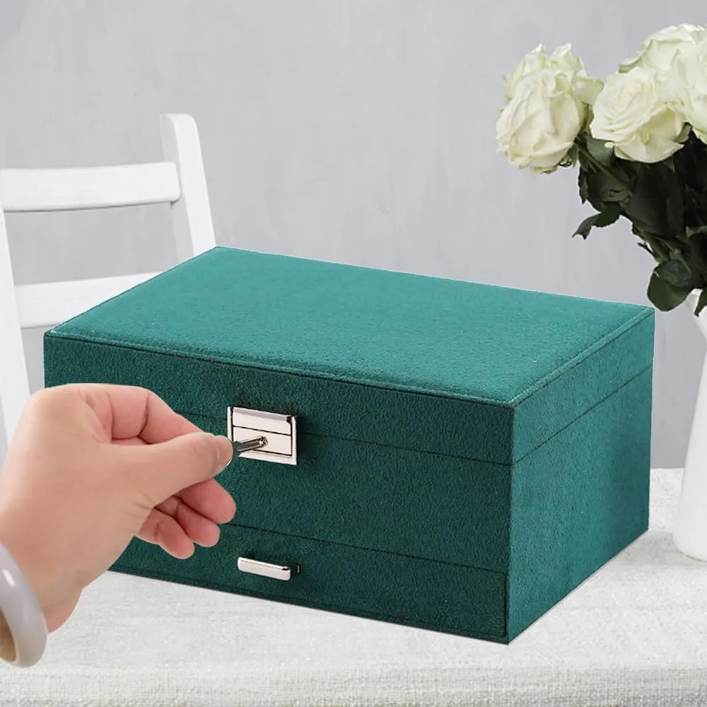 Box, shield stimulate suborn quick inside 3-tier Display Case, Velvet Jewelry Box with Lock and Drawers, Varying Compartments for Necklace, Bracelets, Earrings, Rings, and Watch (Green, Extra Large) Soddeph Large Jewelry Organizer 