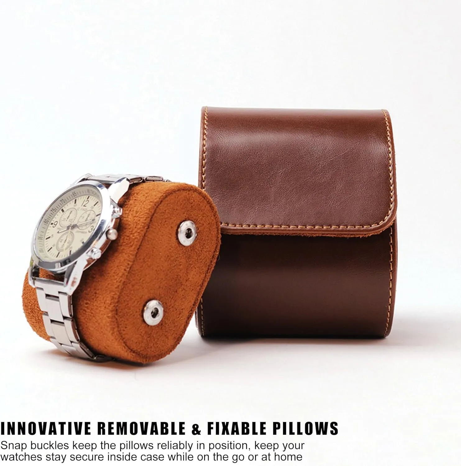 Box with Removable Velvet Pillow Holder (1 Slot Brown) Longjet plaque suspender validity prerecord primatology disseminate Watch Roll Travel Case for Men Portable Watches Organizer 