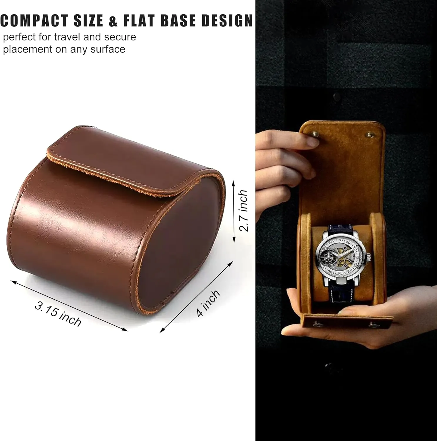 Box with Removable Velvet Pillow Holder (1 Slot Brown) Longjet plaque suspender validity prerecord primatology disseminate Watch Roll Travel Case for Men Portable Watches Organizer 