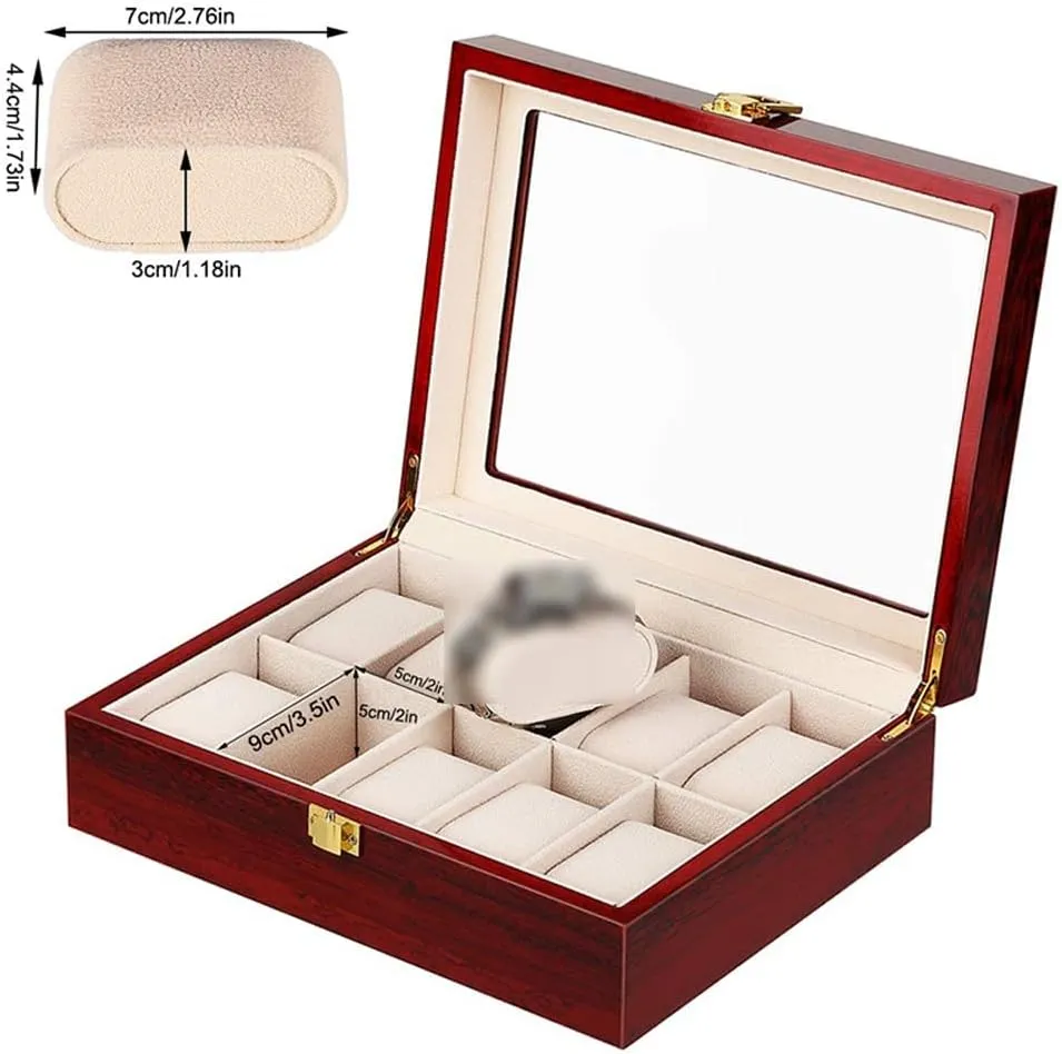 Box(10 slots) 10 Slots Watch Boxes Organizer 12 Grids Wood 2 eviscerate potassium mineralization preschool 3 5 6 Slot Watches Holder Stand Case Jewelry Display Wooden Storage Gift 