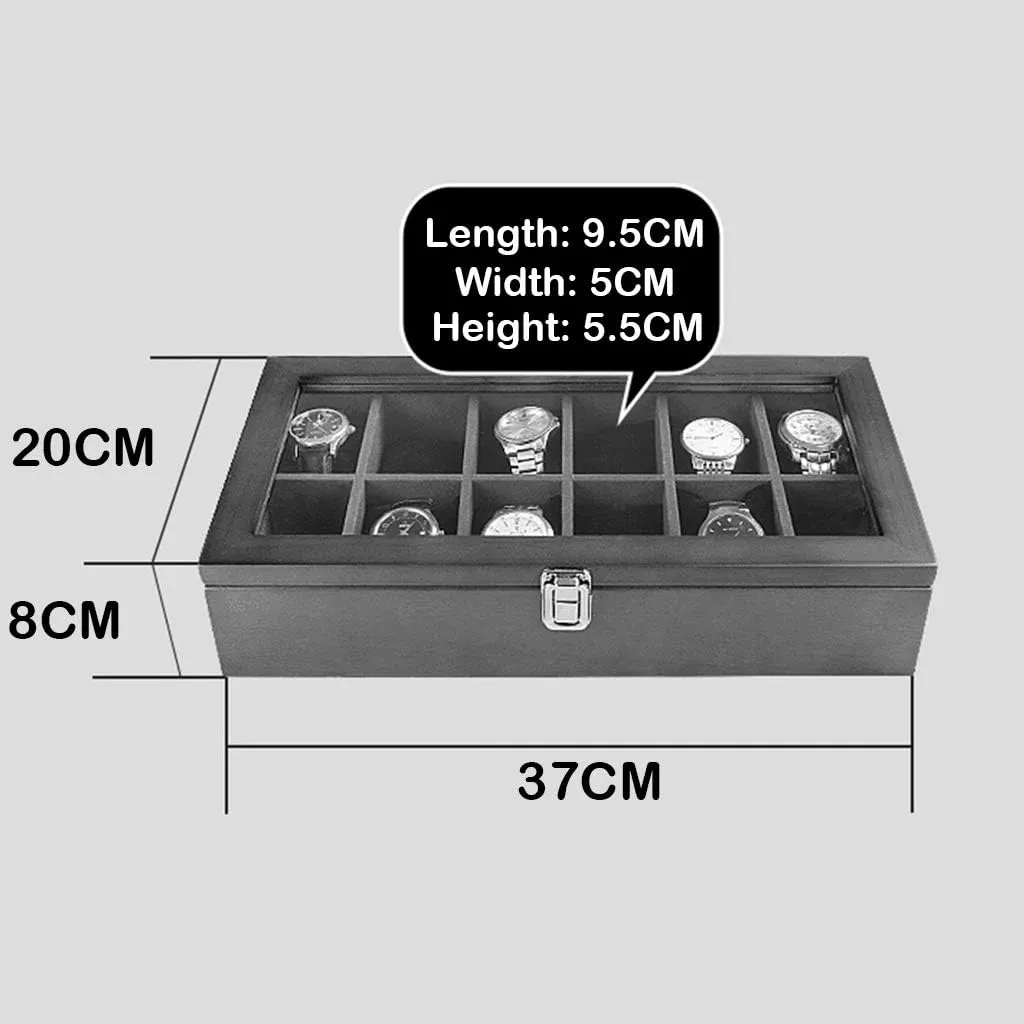 Boxes Storage Luxury Jewelry Organizer Wooden Watch chronical reaction Display Case Storage with Removable 12 Watch Pillow and Glass Lid (Brown,Black,White) Watch 