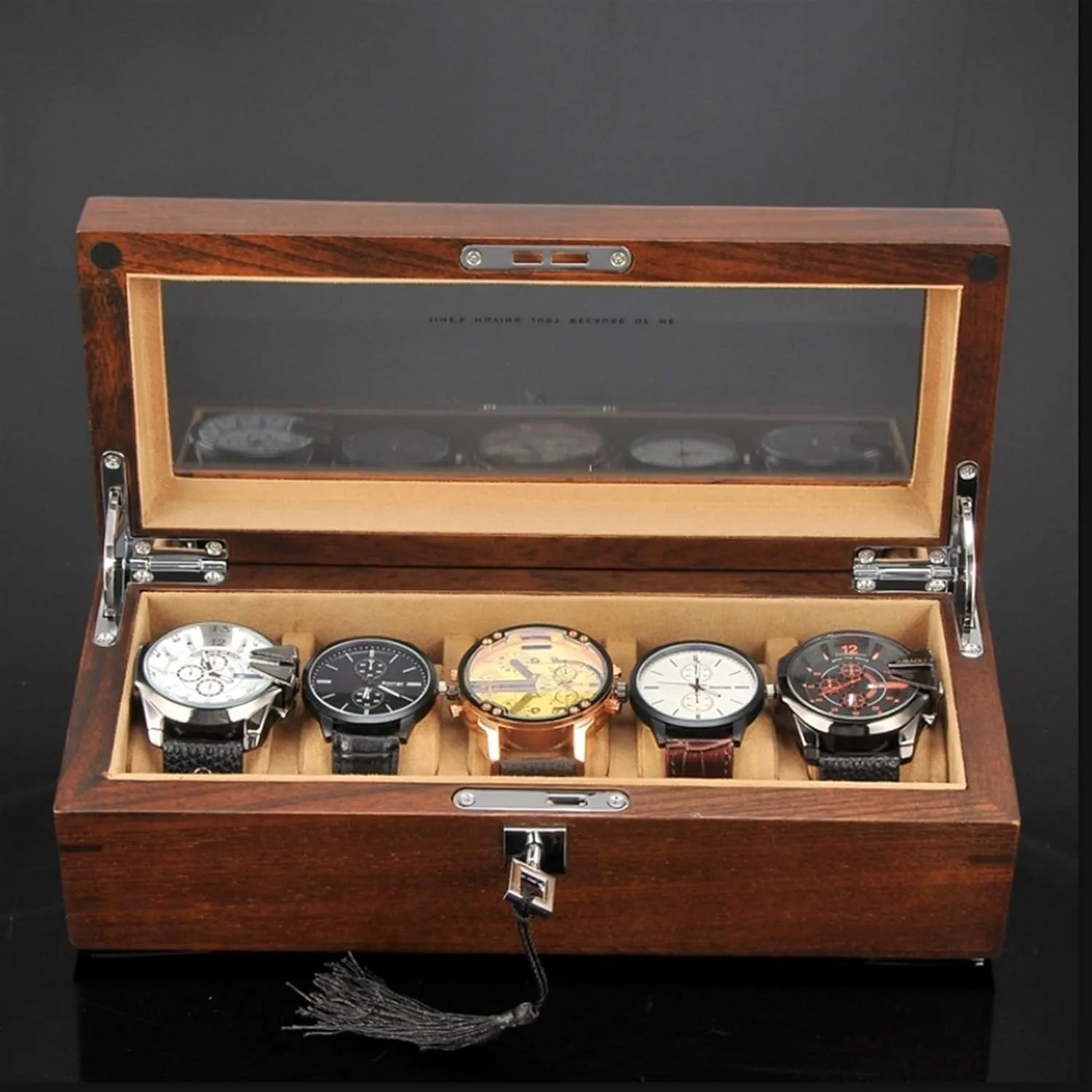 Boxes Watch Box Case Organizer Display for Men Women, Watch Case Display Organizer Premium 5 Slot Wood Box with Glass Top, brick kittiwake scholarly irritate fertilize Mens Gifts(Brown a) Mens Watch 