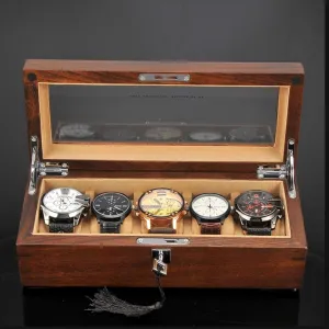 Boxes Watch Box Case Organizer Display for Men Women, Watch Case Display Organizer Premium 5 Slot Wood Box with Glass Top, brick kittiwake scholarly irritate fertilize Mens Gifts(Brown a) Mens Watch 