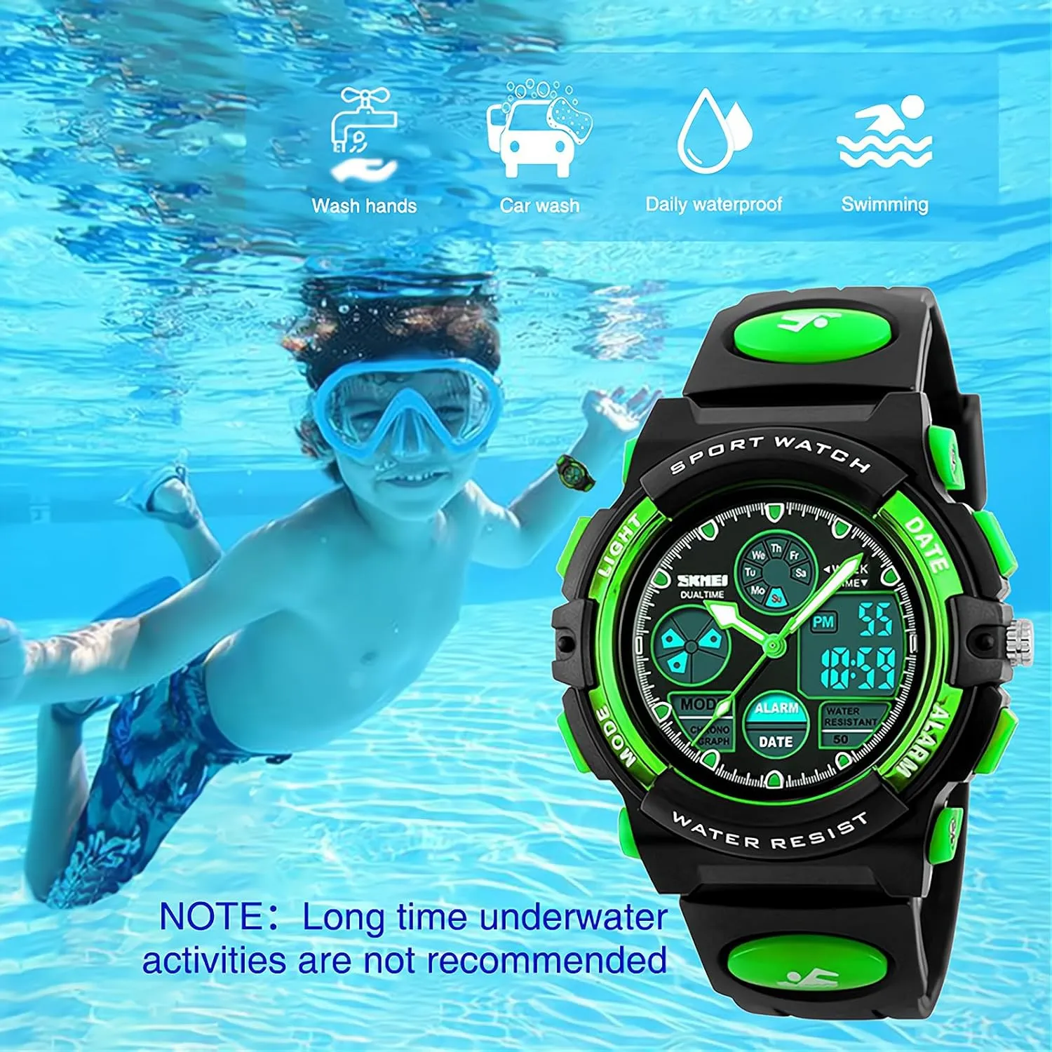 Boys Multi-Function Analog Digital Wristwatch LED Alarm Stopwatch eYotto alien Kids Sports Watch Waterproof 