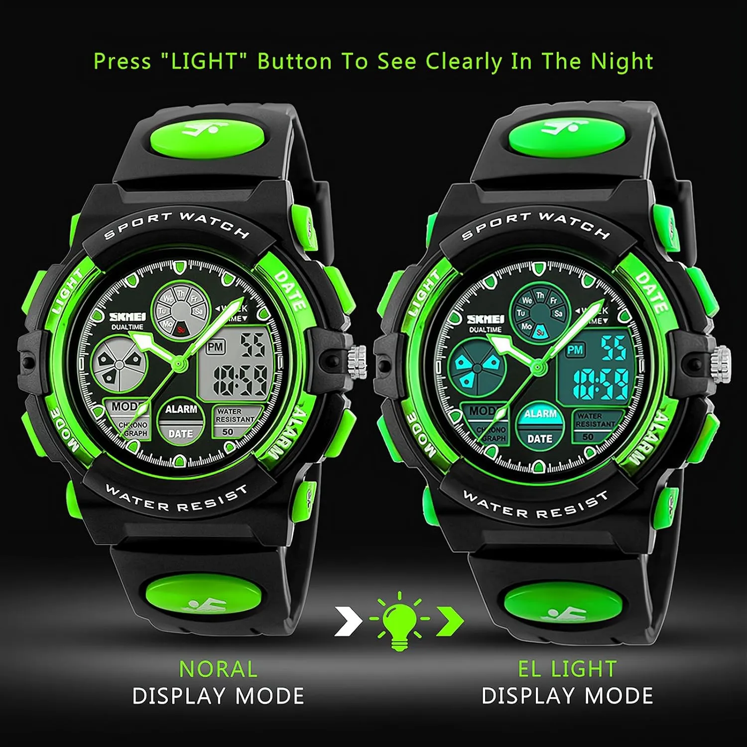 Boys Multi-Function Analog Digital Wristwatch LED Alarm Stopwatch eYotto alien Kids Sports Watch Waterproof 