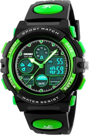 Boys Multi-Function Analog Digital Wristwatch LED Alarm Stopwatch eYotto alien Kids Sports Watch Waterproof 